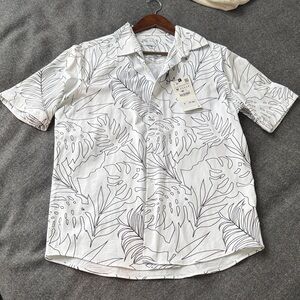 Zara White and Black Leaf Print Men's Shirt